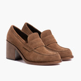 High Heel Penny | Sequoia Suede — three-quarter view